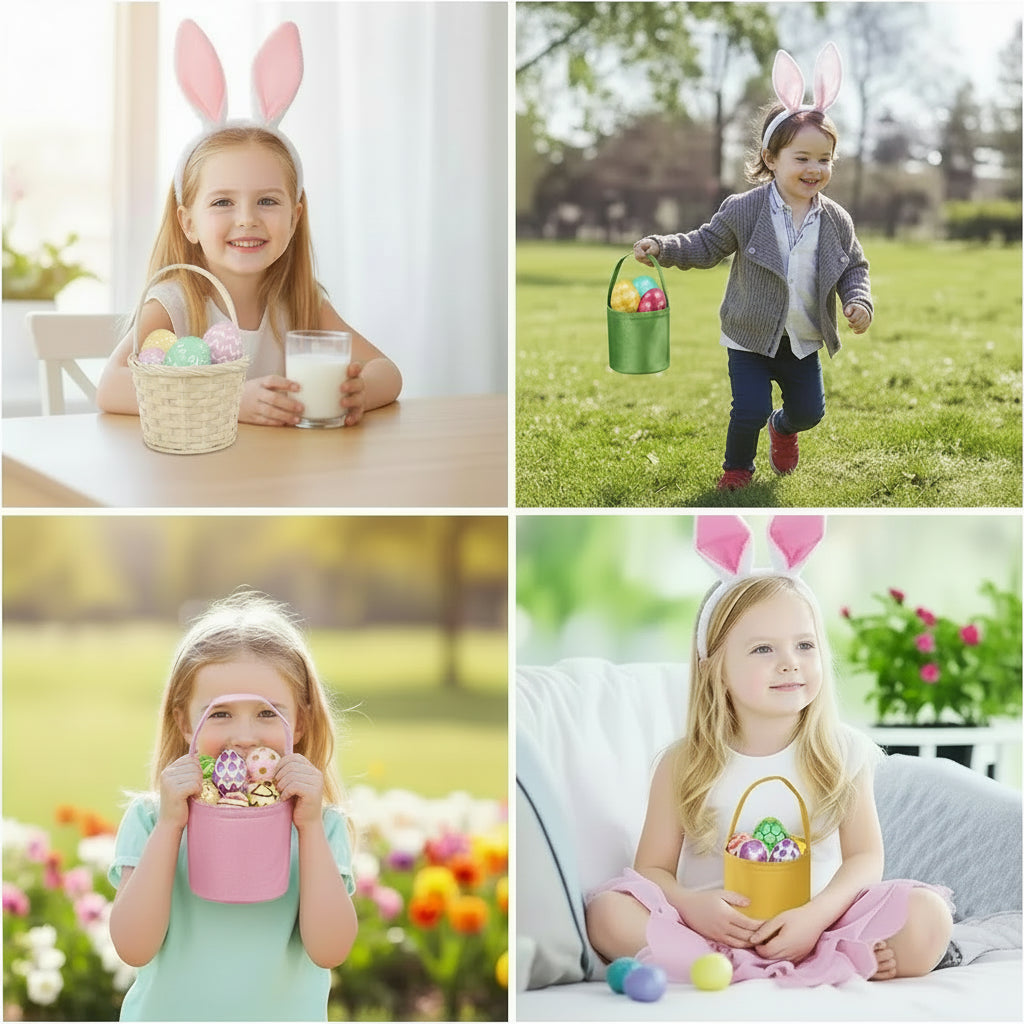 Panier de Pâques Oreilles Lapin | Sac Chasse aux Œufs pour Enfants | Fête de Pâques
